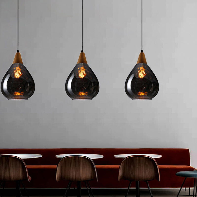 Ombra di lacrima in stile industriale appeso in vetro a china acqua leggera 1 lampada a sospensione leggera per ristorante