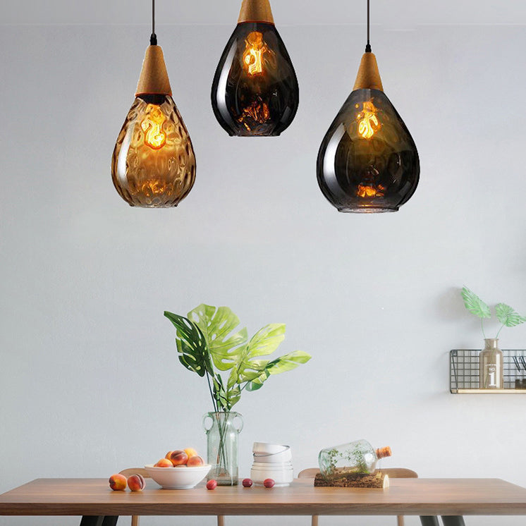 Ombra di lacrima in stile industriale appeso in vetro a china acqua leggera 1 lampada a sospensione leggera per ristorante
