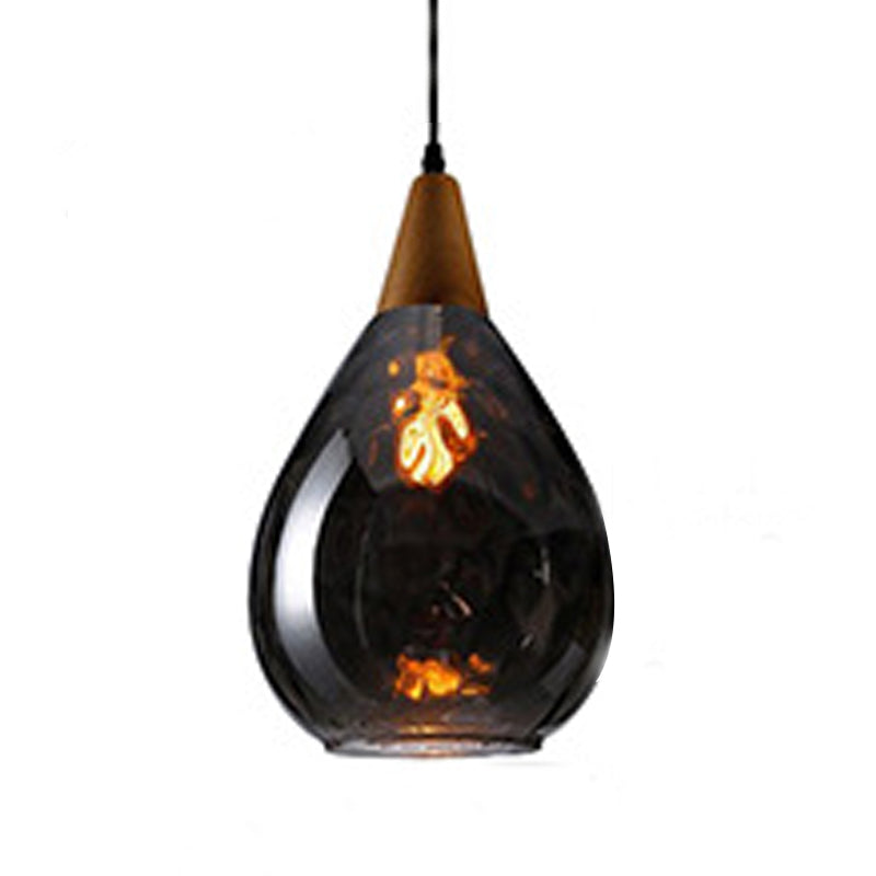 Ombra di lacrima in stile industriale appeso in vetro a china acqua leggera 1 lampada a sospensione leggera per ristorante