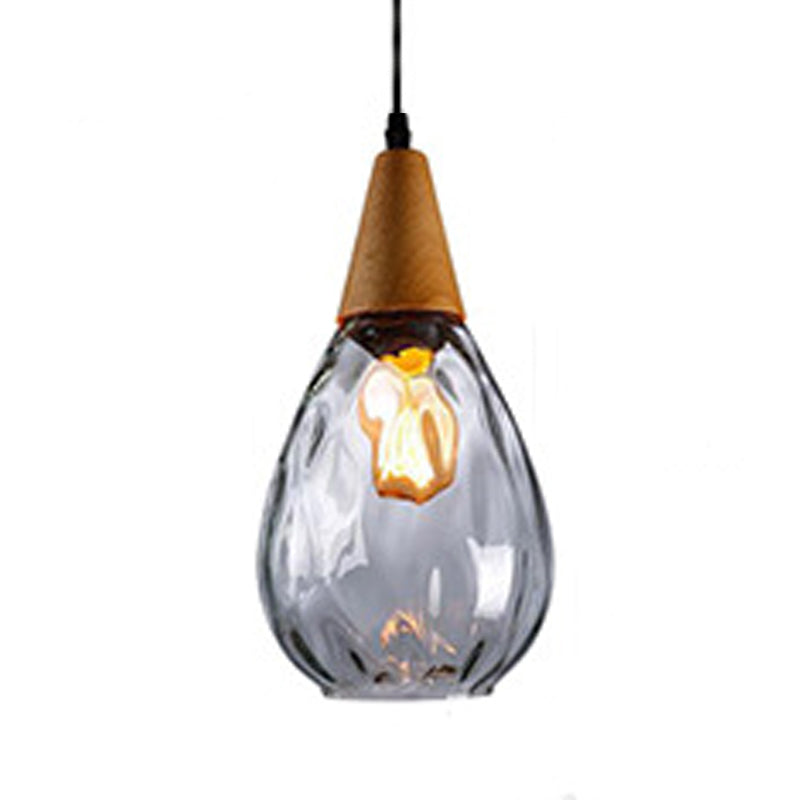 Ombra di lacrima in stile industriale appeso in vetro a china acqua leggera 1 lampada a sospensione leggera per ristorante
