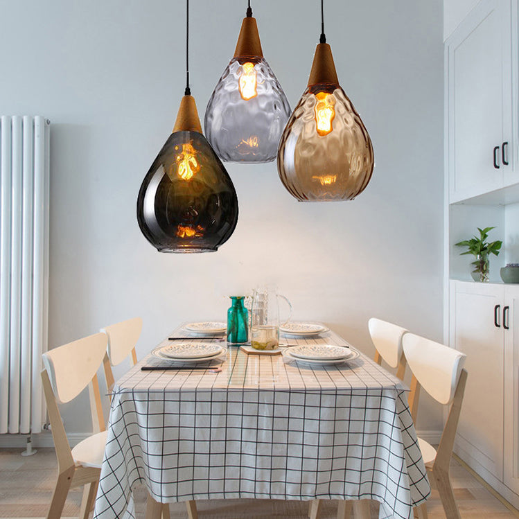 Ombra di lacrima in stile industriale appeso in vetro a china acqua leggera 1 lampada a sospensione leggera per ristorante