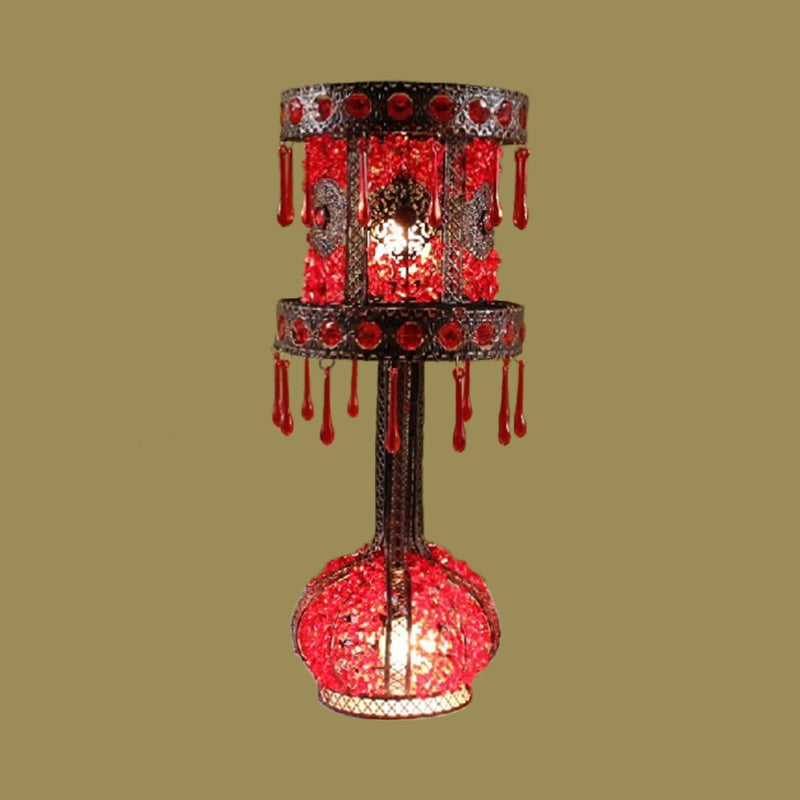Mesa de noche de cilindro rojo Luz Bohemian Metal 2 Bulbos de la sala de estar Iluminación con decoración acrílica