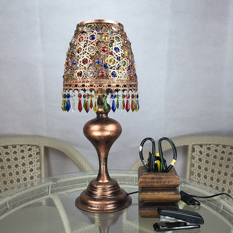 Lampe de table de nuit en forme de baril bohème, éclairage de table de nuit en métal à 1 ampoule en laiton pour Restaurant