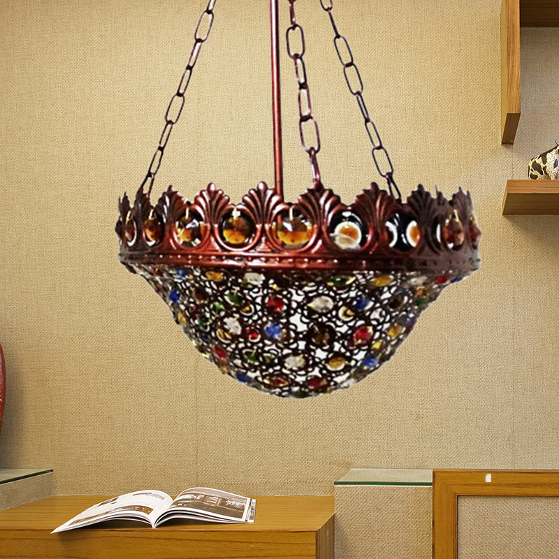 3 Bulbs Metal Chandelier Pendant Light Bohemian Brass Bowl Dining Room Suspension Lighting