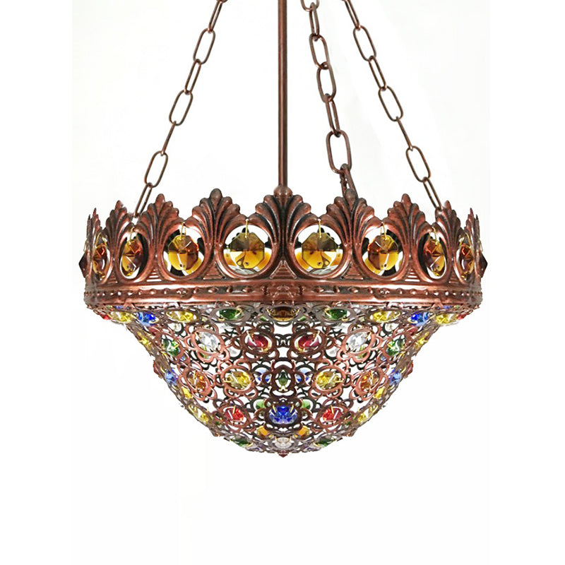 3 Bulbs Metal Chandelier Pendant Light Bohemian Brass Bowl Dining Room Suspension Lighting