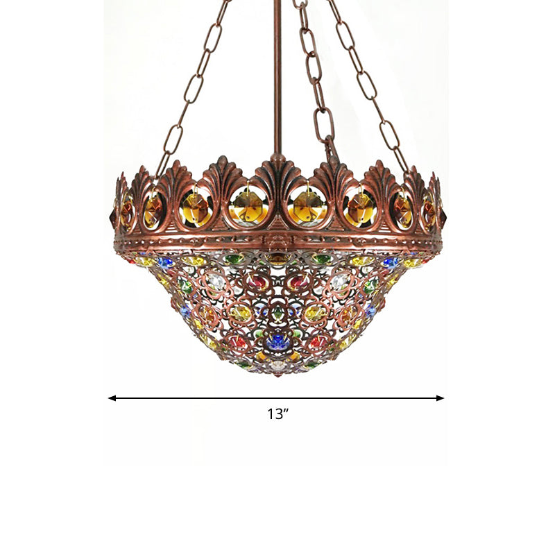 3 Bulbs Metal Chandelier Pendant Light Bohemian Brass Bowl Dining Room Suspension Lighting