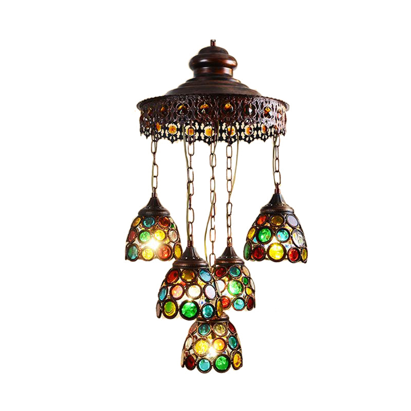 Copper Dome Hanging Chandelier Bohemian Metal 5 Heads Living Room Pendant Ceiling Light