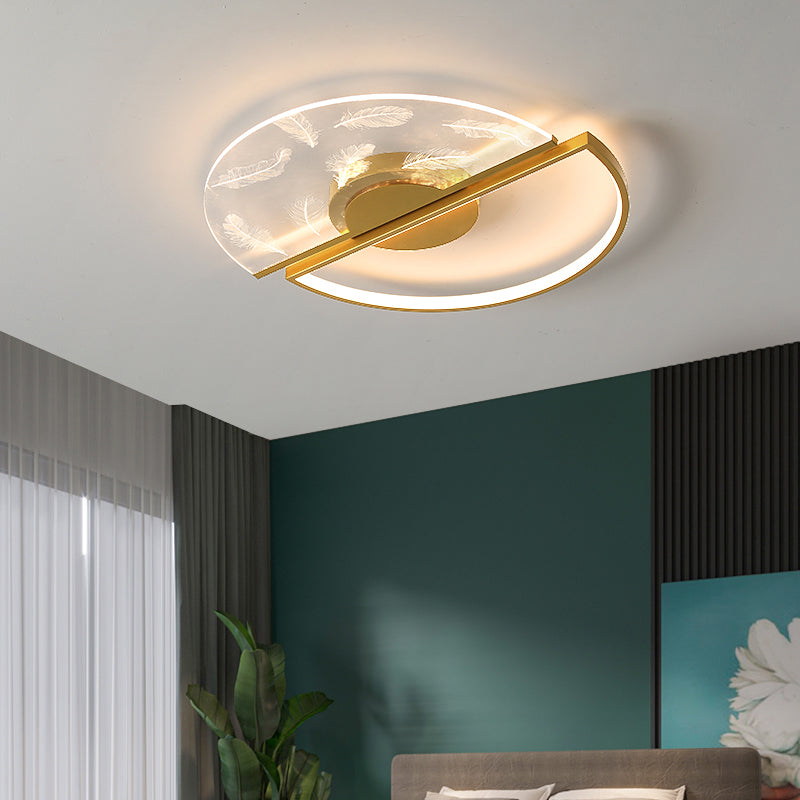 Modern Flush Mount Light Feather Pattern LED Ceiling Light for Bedroom Living Room
