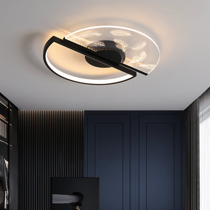 Modern Flush Mount Light Feather Pattern LED Ceiling Light for Bedroom Living Room