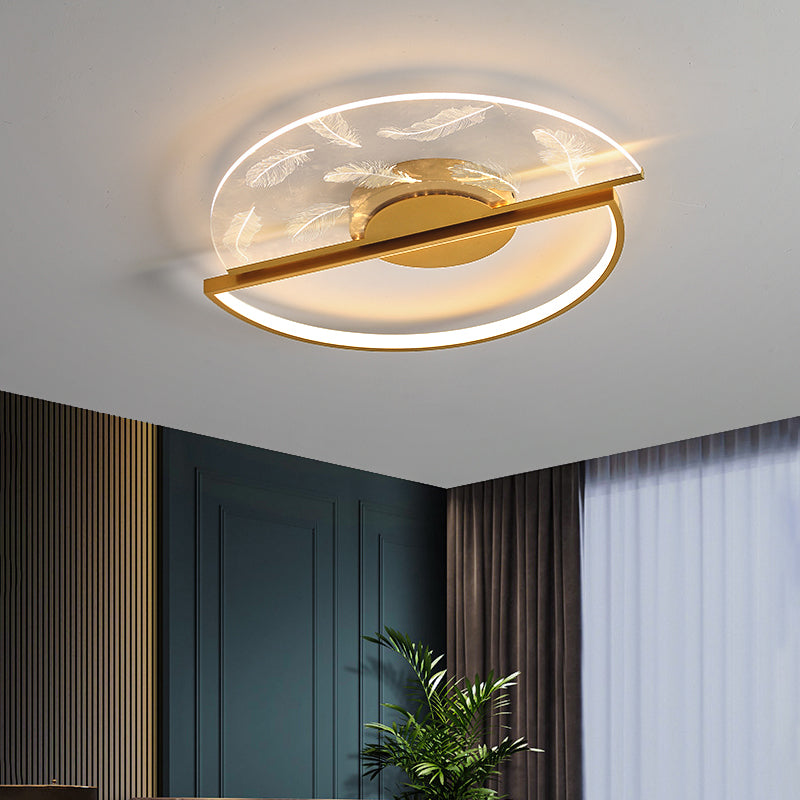 Modern Flush Mount Light Feather Pattern LED Ceiling Light for Bedroom Living Room