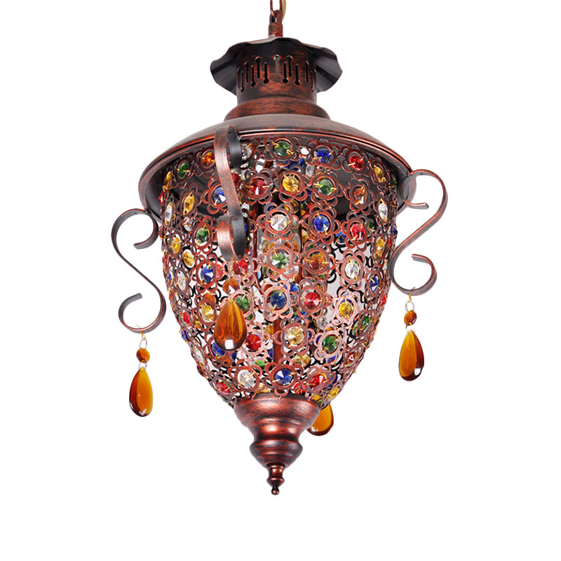 Copper 1-Bulb Down Lighting Bohemian Metal Pine Cone Hanging Light Fixture for Hallway