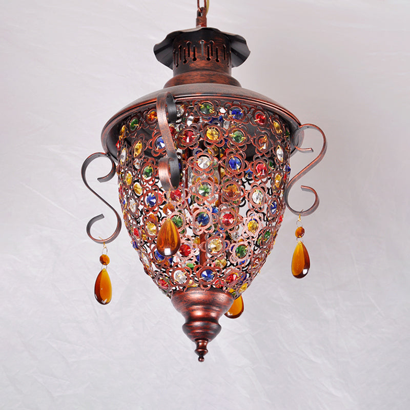 Copper 1-Bulb Down Lighting Bohemian Metal Pine Cone Hanging Light Fixture for Hallway