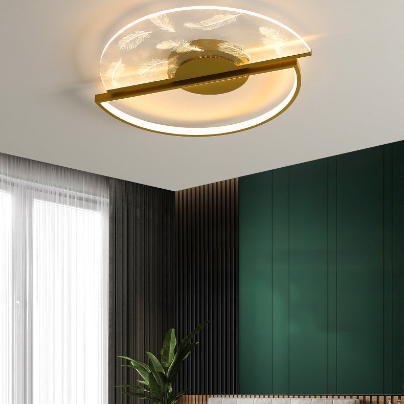 Modern Flush Mount Light Feather Pattern LED Ceiling Light for Bedroom Living Room