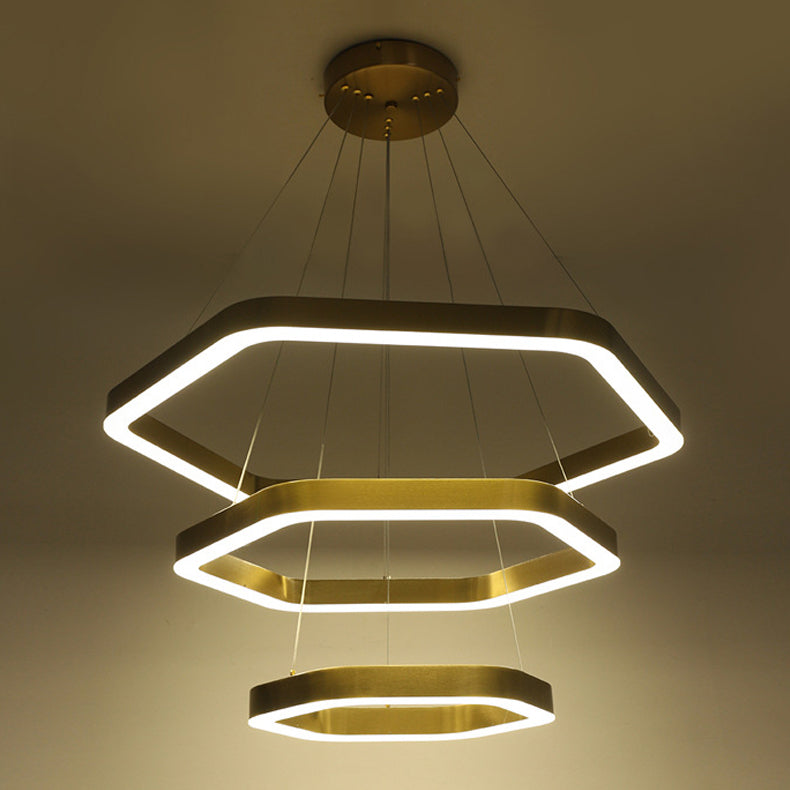 Modern Hexagon Chandelier Light Fixtures 3-Tier Hanging Pendant Lamps with White Acrylic Shade
