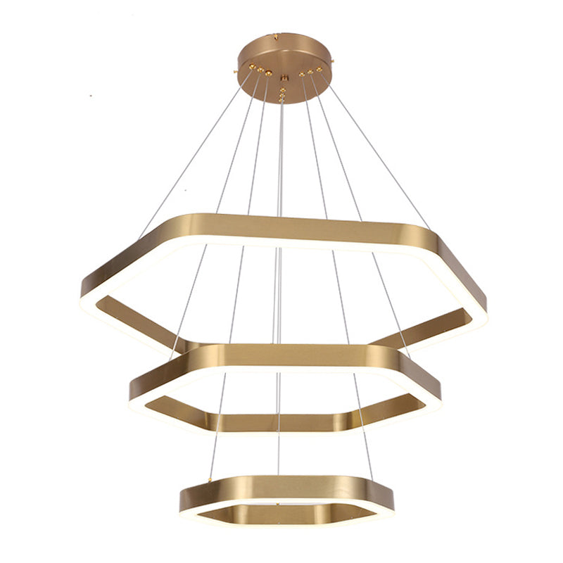 Modern Hexagon Chandelier Light Fixtures 3-Tier Hanging Pendant Lamps with White Acrylic Shade