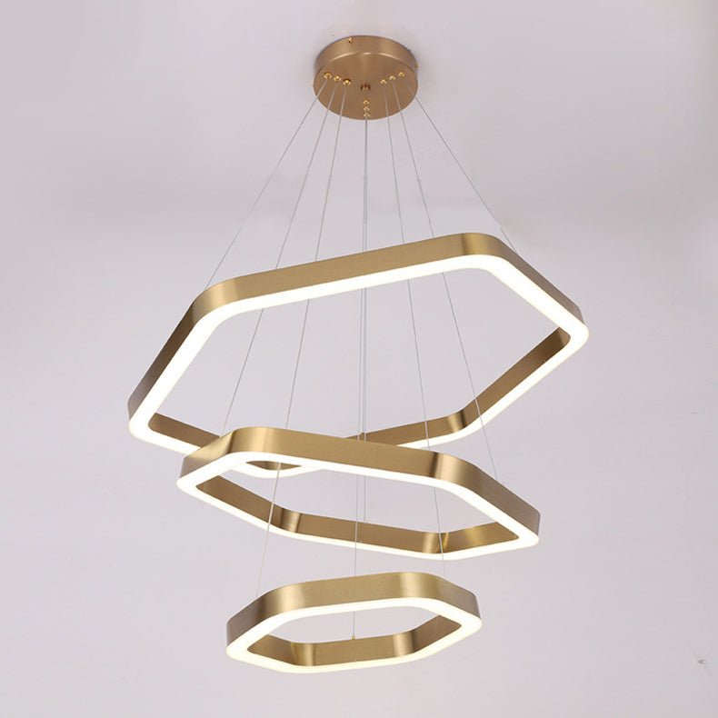 Modern Hexagon Chandelier Light Fixtures 3-Tier Hanging Pendant Lamps with White Acrylic Shade