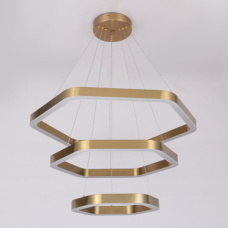 Modern Hexagon Chandelier Light Fixtures 3-Tier Hanging Pendant Lamps with White Acrylic Shade