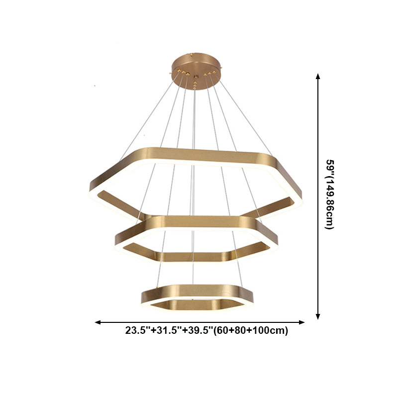 Modern Hexagon Chandelier Light Fixtures 3-Tier Hanging Pendant Lamps with White Acrylic Shade