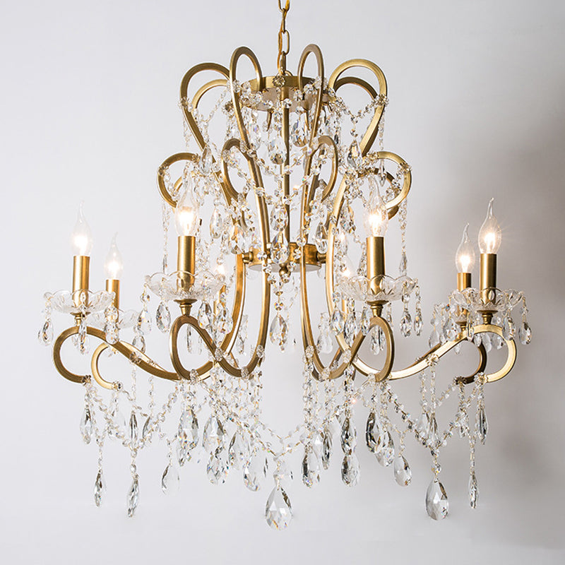 American Style Candle Chandelier Light Fixtures Multi-Head Hanging Pendant Lamps with Crystal
