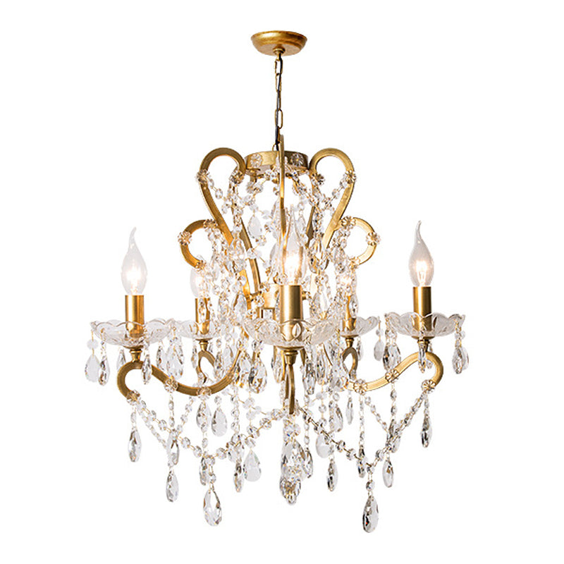 American Style Candle Chandelier Light Fixtures Multi-Head Hanging Pendant Lamps with Crystal