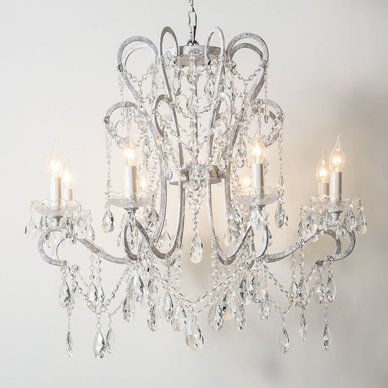 American Style Candle Chandelier Light Fixtures Multi-Head Hanging Pendant Lamps with Crystal