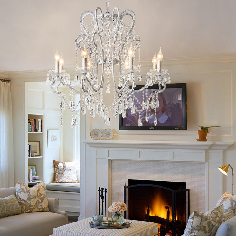 American Style Candle Chandelier Light Fixtures Multi-Head Hanging Pendant Lamps with Crystal