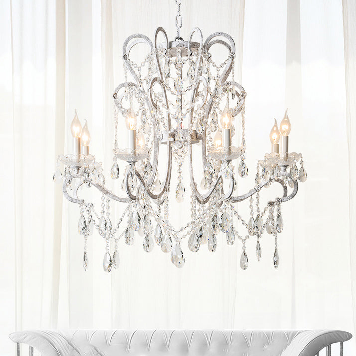 American Style Candle Chandelier Light Fixtures Multi-Head Hanging Pendant Lamps with Crystal