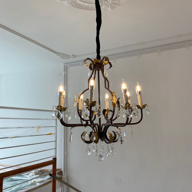 American Style Candle Chandelier Light Fixtures Multi-Head Hanging Pendant Lamps with Crystal Bead