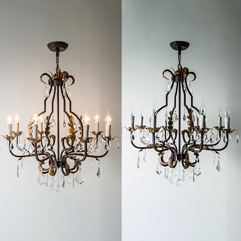 American Style Candle Chandelier Light Fixtures Multi-Head Hanging Pendant Lamps with Crystal Bead