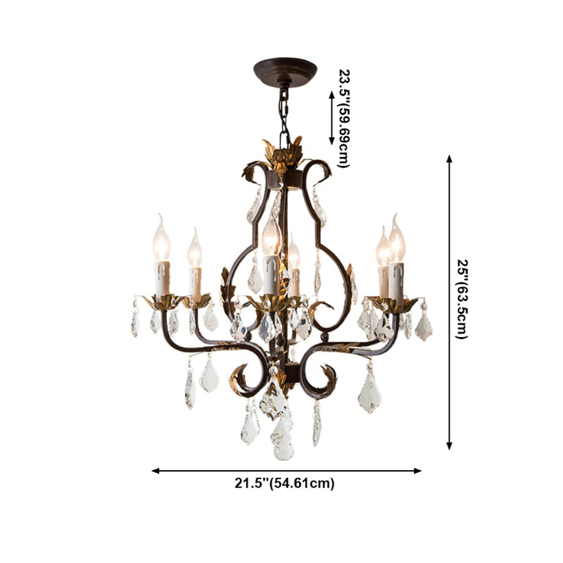 American Style Candle Chandelier Light Fixtures Multi-Head Hanging Pendant Lamps with Crystal Bead