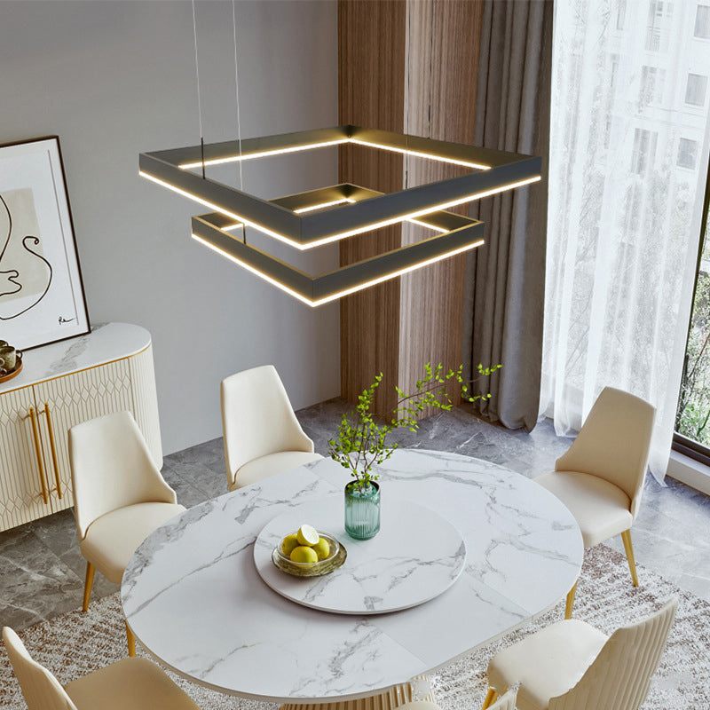 Candelera de araña de metal moderna Candelera cuadrada de múltiples capas en negro para sala de estar