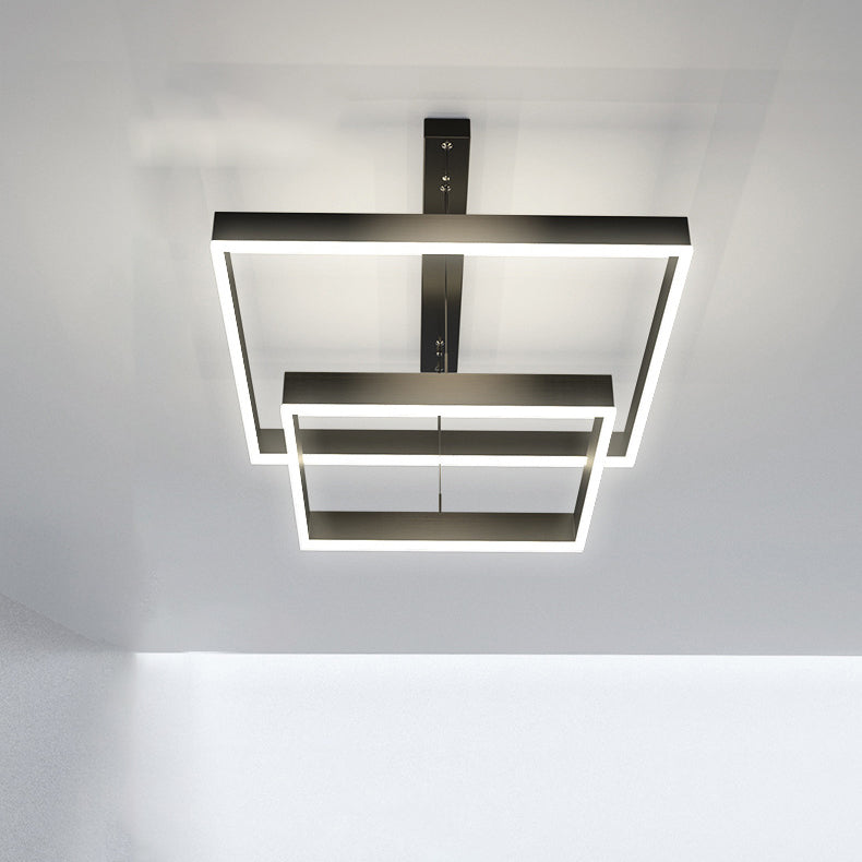 Candelera de araña de metal moderna Candelera cuadrada de múltiples capas en negro para sala de estar