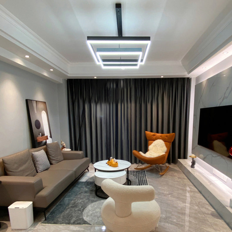 Candelera de araña de metal moderna Candelera cuadrada de múltiples capas en negro para sala de estar