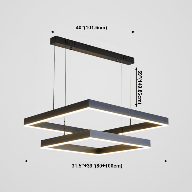 Candelera de araña de metal moderna Candelera cuadrada de múltiples capas en negro para sala de estar