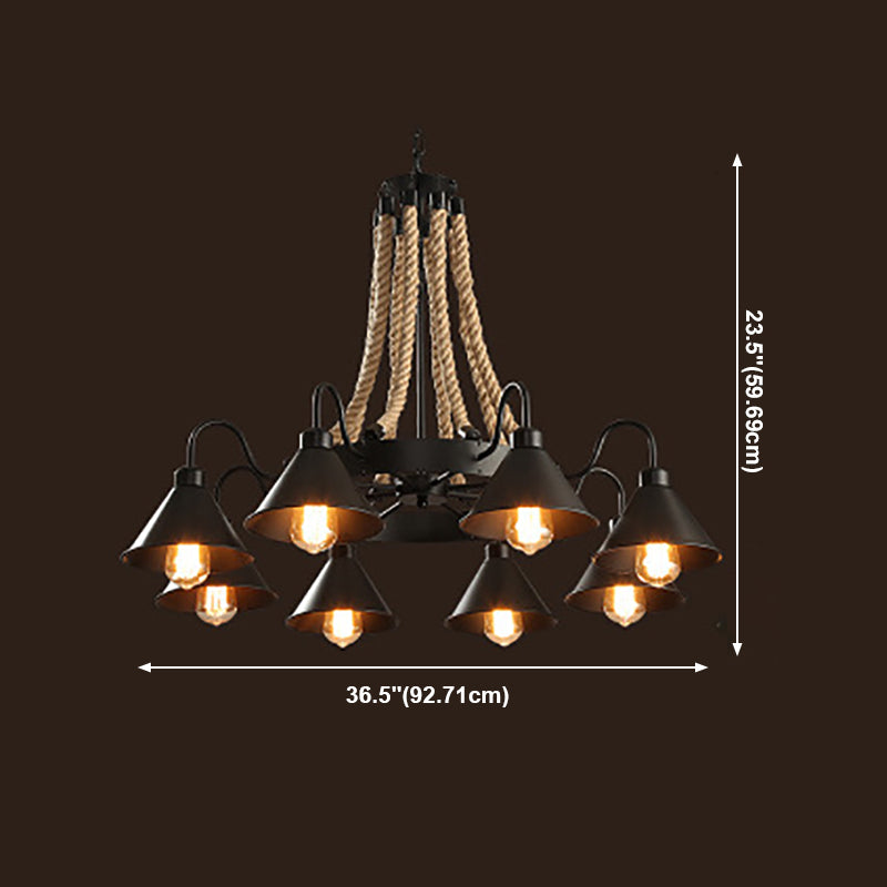 Lampada lampadario industriale di forma geometrica di forma geometrica in metallo con corda naturale