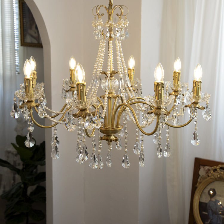 Candle Chandelier Light Fixtures Traditional Multi-Head Hanging Pendant Lamps with Crystal Bead