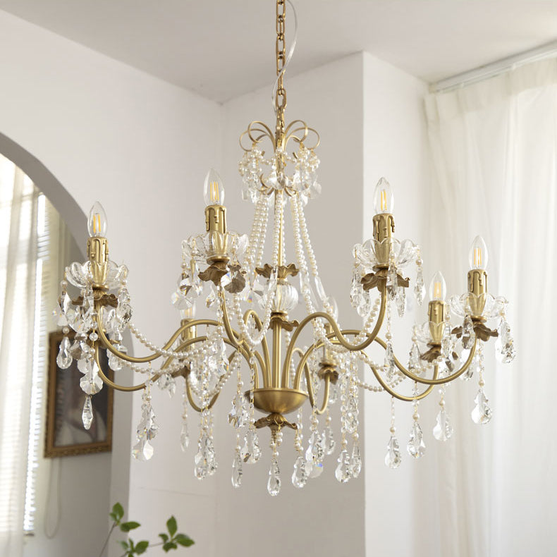 Candle Chandelier Light Fixtures Traditional Multi-Head Hanging Pendant Lamps with Crystal Bead