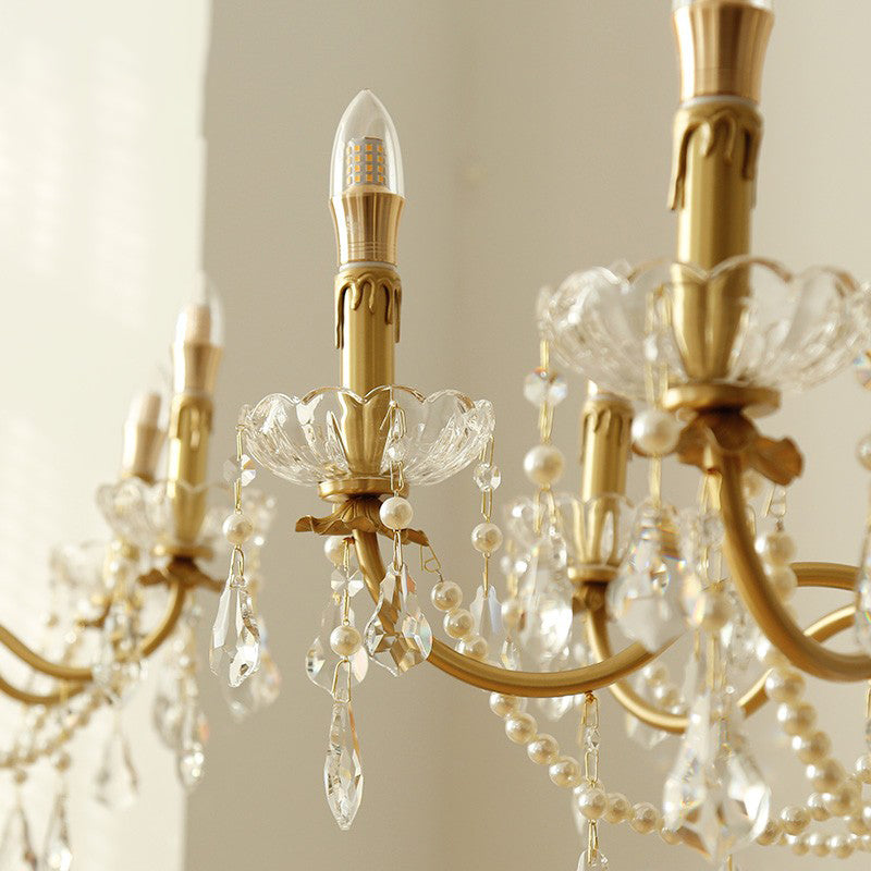 Candle Chandelier Light Fixtures Traditional Multi-Head Hanging Pendant Lamps with Crystal Bead