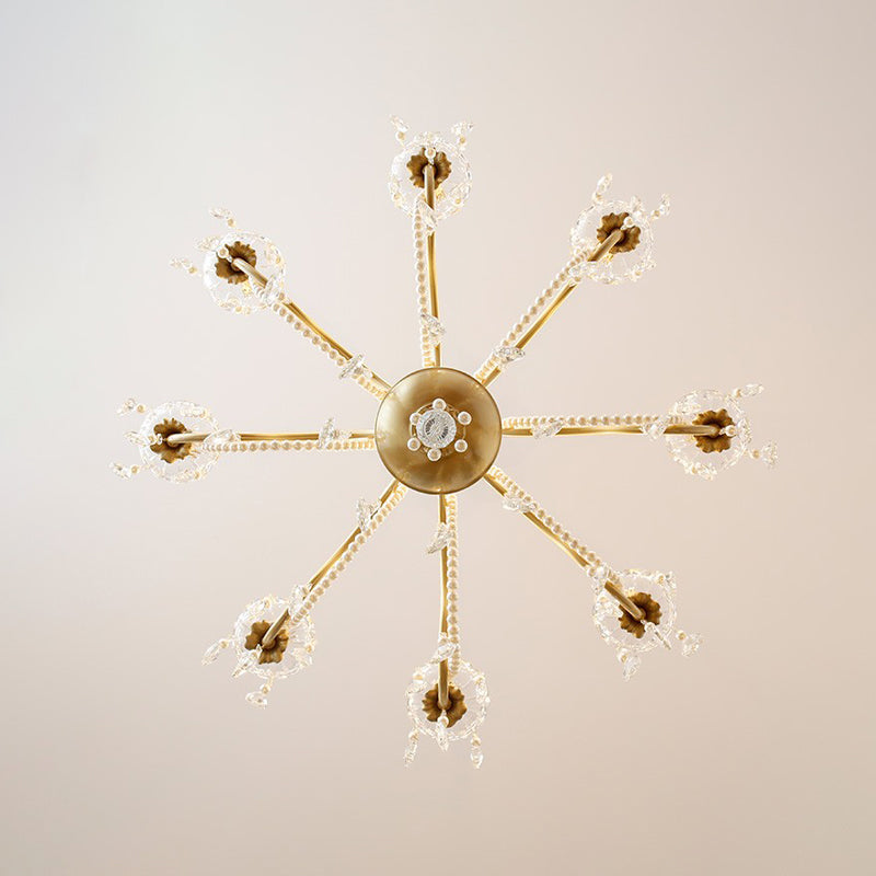 Candle Chandelier Light Fixtures American Style Multi-Head Hanging Pendant Lamps with Crystal Bead