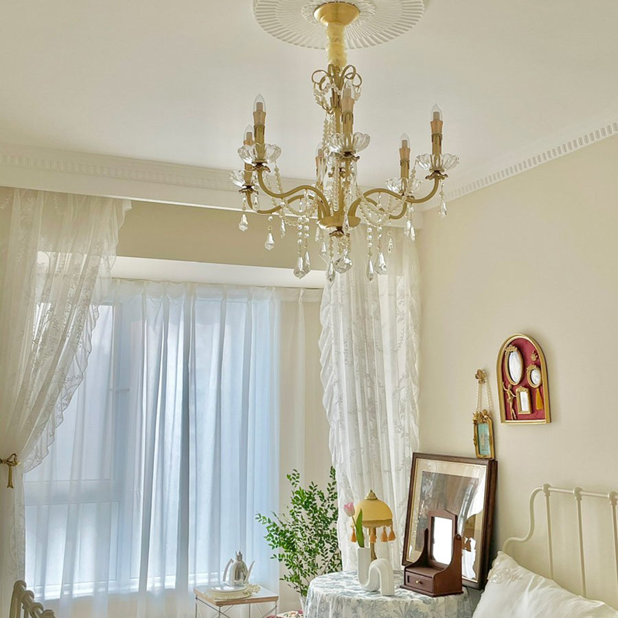 Candle Chandelier Light Fixtures American Style Multi-Head Hanging Pendant Lamps with Crystal Bead