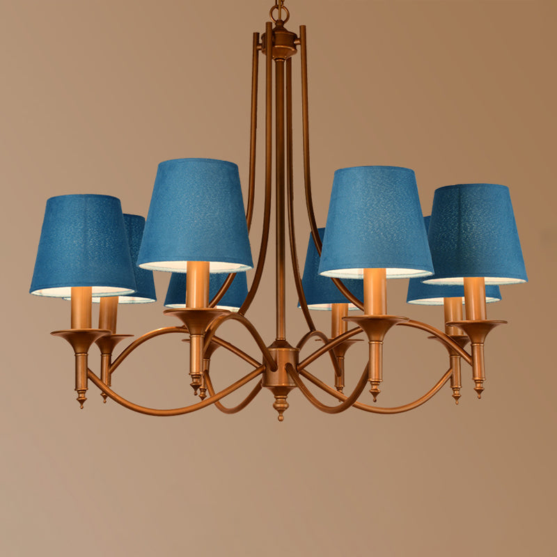 American Style Brass Chandelier Multi-Head Hanging Pendant Lights with Fabric Shade