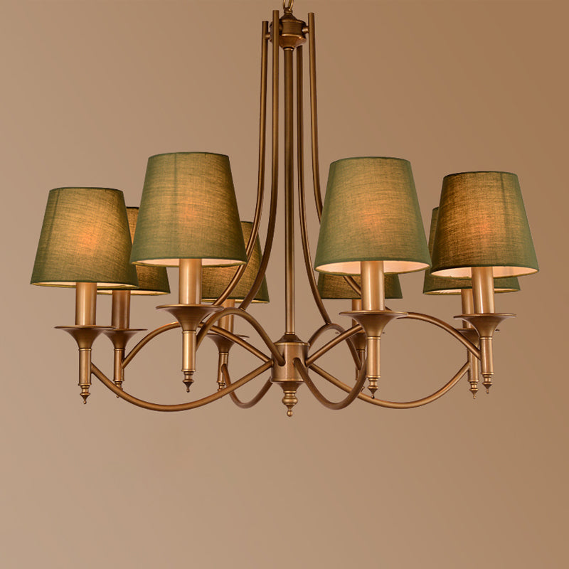 American Style Brass Chandelier Multi-Head Hanging Pendant Lights with Fabric Shade