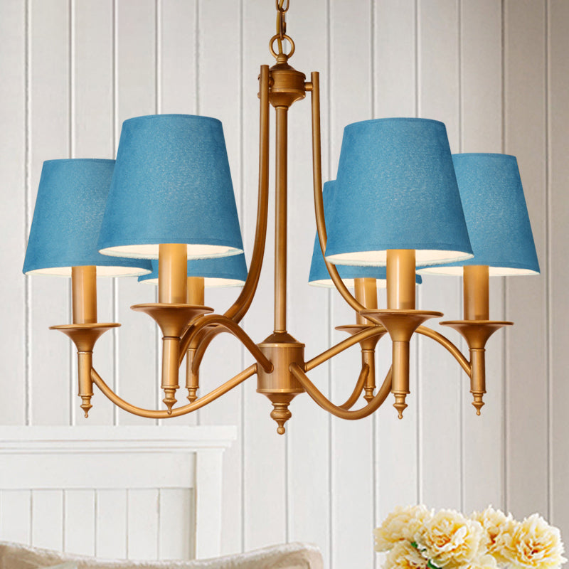 American Style Brass Chandelier Multi-Head Hanging Pendant Lights with Fabric Shade