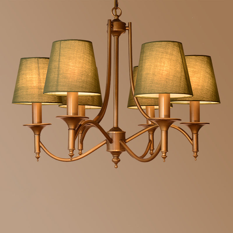 American Style Brass Chandelier Multi-Head Hanging Pendant Lights with Fabric Shade