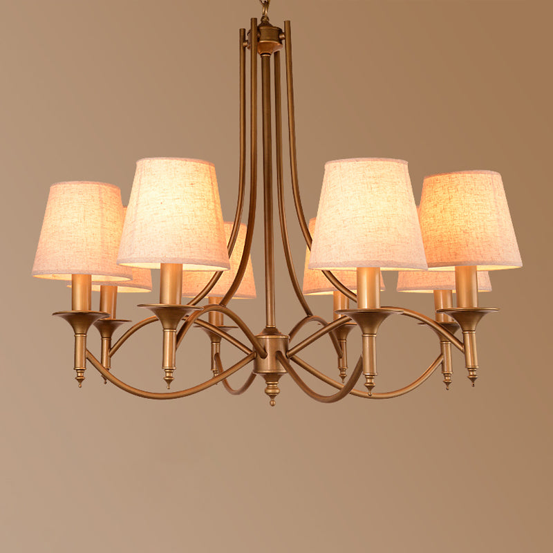 American Style Brass Chandelier Multi-Head Hanging Pendant Lights with Fabric Shade