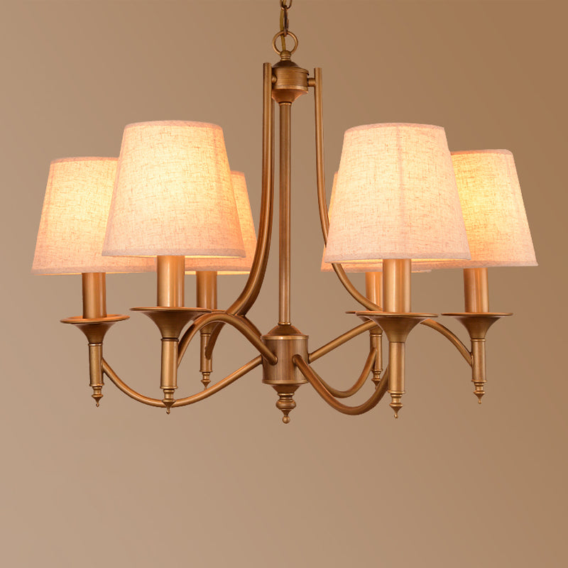 American Style Brass Chandelier Multi-Head Hanging Pendant Lights with Fabric Shade