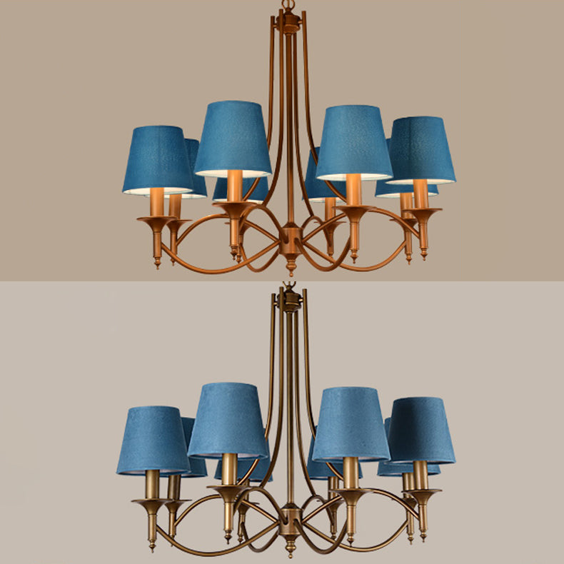 American Style Brass Chandelier Multi-Head Hanging Pendant Lights with Fabric Shade