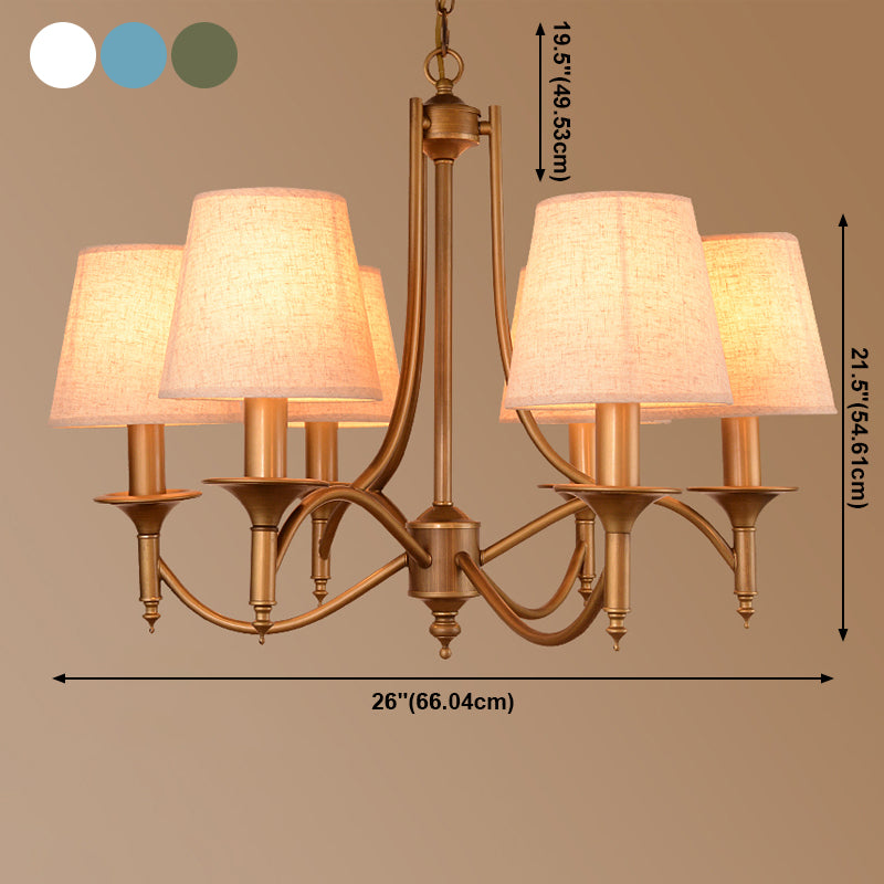 American Style Brass Chandelier Multi-Head Hanging Pendant Lights with Fabric Shade