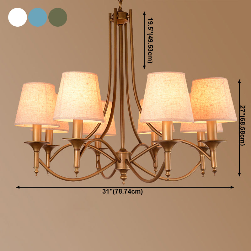 American Style Brass Chandelier Multi-Head Hanging Pendant Lights with Fabric Shade
