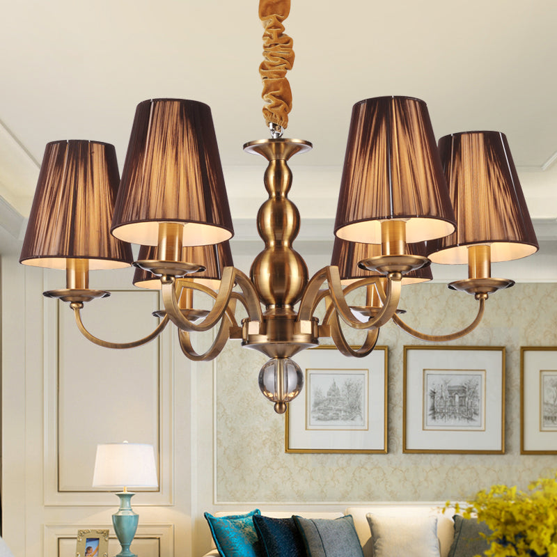 Lustre en laiton américain multi-lights suspendus suspendus avec une teinte en tissu